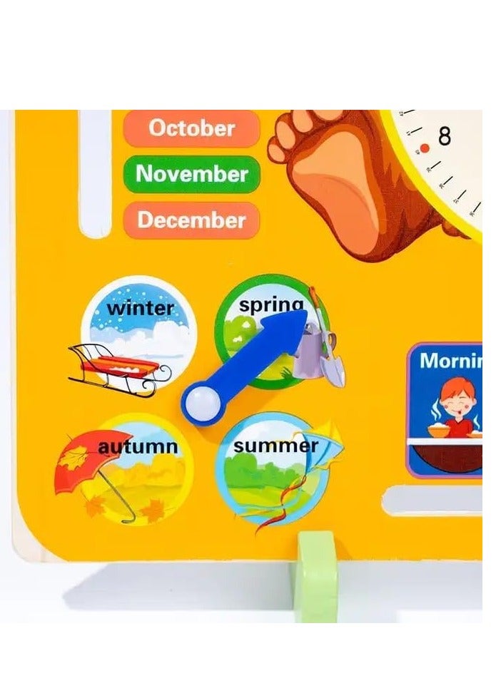 Wooden Bear Multifunctional Calendar Clock, Montessori Time Cognitive Teaching Aids, English Enlightenment Educational Toys For Kids  - Image 3