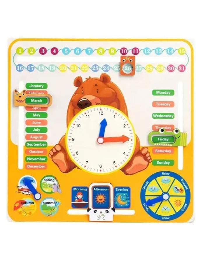Wooden Bear Multifunctional Calendar Clock, Montessori Time Cognitive Teaching Aids, English Enlightenment Educational Toys For Kids  - Image 4