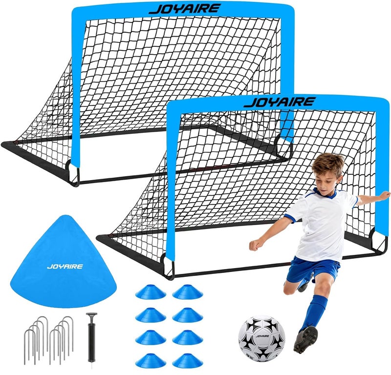 JOYAIRE Soccer Goals for Backyard Set, Portable Kids Toddler Soccer Goal 2 of 4' x 3', Pop Up Soccer Net Soccer Training Equipment with Size 4 Soccer Ball, Carry Bag, Youth Games, Sports, Outdoor Play - Image 1
