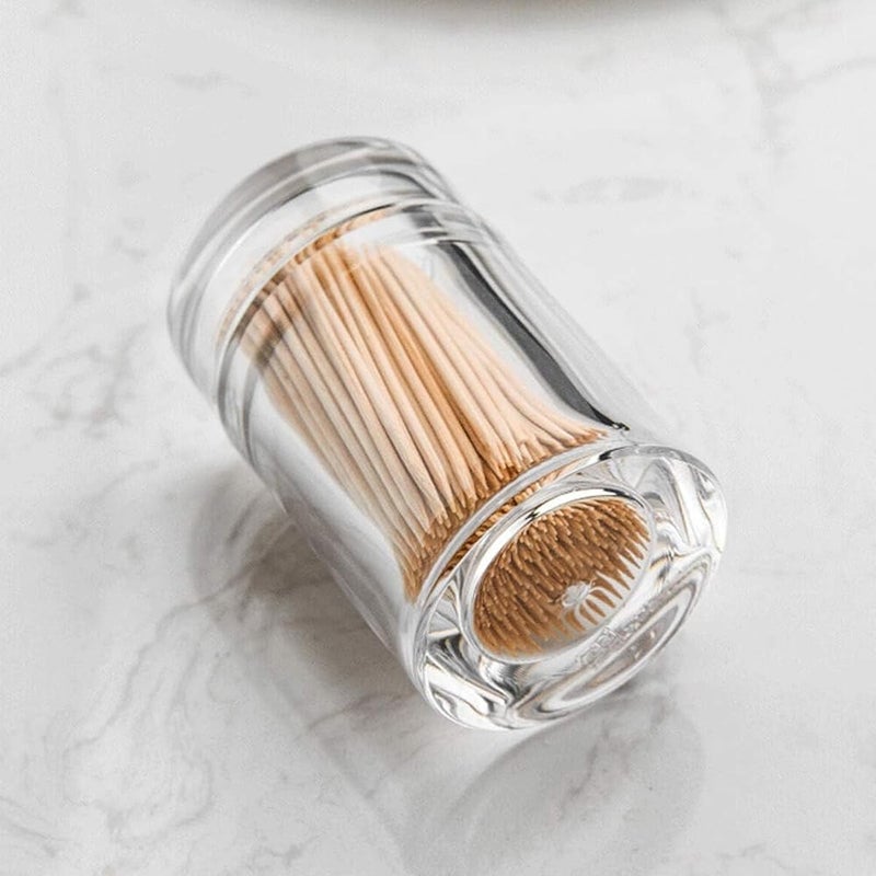 KASTWAVE Acrylic Toothpick Holder Dispenser, Clear Cylinder Shape Organizer with Lid, Plastic Storage Box for Toothpicks, Cotton Swabs, Home & Kitchen Table Gadgets - Image 4