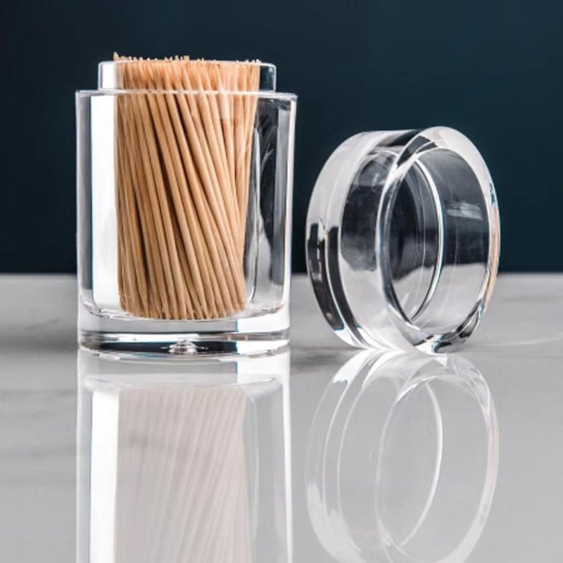 KASTWAVE Acrylic Toothpick Holder Dispenser, Clear Cylinder Shape Organizer with Lid, Plastic Storage Box for Toothpicks, Cotton Swabs, Home & Kitchen Table Gadgets - Image 3