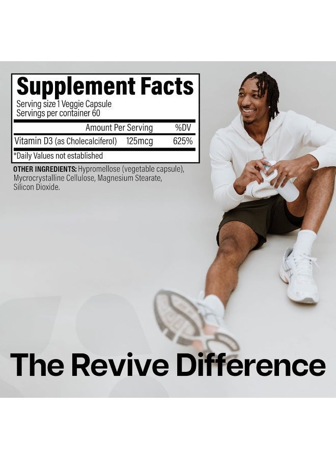 ريفايف يدعم فيتامين د3 قوة العظام ووظيفة الجهاز المناعي والأداء العضلي الطبيعي وامتصاص الكالسيوم 125 ميكروجرام - 60 كبسولة - Image 2