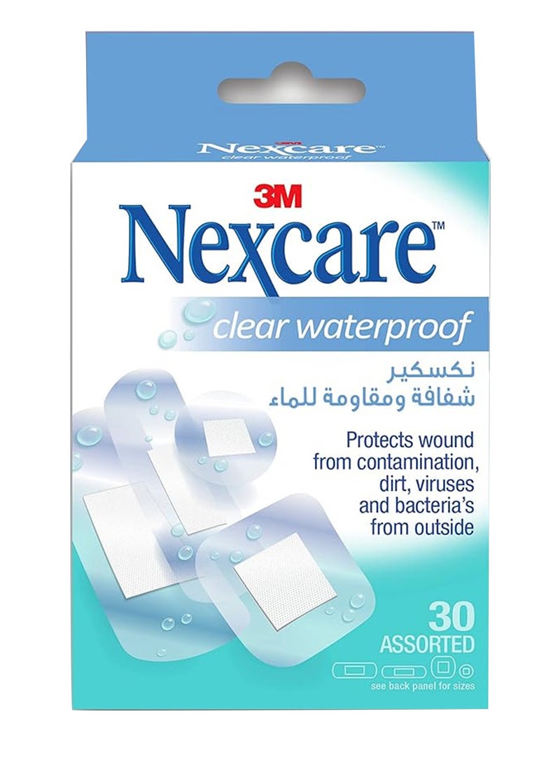3M Clear Waterproof Bandagess Assorted Shapes 30's - Image 1