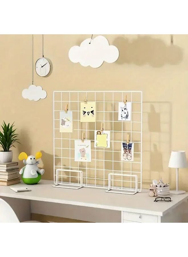 White Base Wire Mesh Photo Display Stand Adjustable Height For Home Cafe Office - Image 4