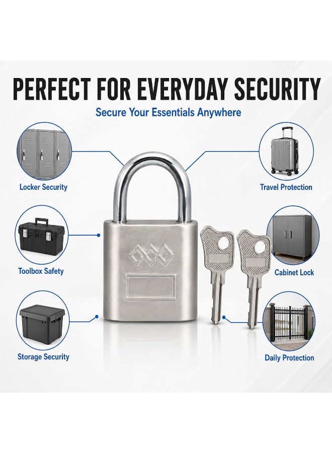 Lukadah 30mm Heavy Duty Stainless Steel Padlock with 2 Keys, Anti Rust Metal Security Lock for Gates, Doors, Cabinets, Lockers, Tool Boxes, Storage Units, Sheds, Luggage and Indoor Outdoor Security - Image 4