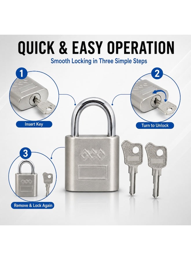 Lukadah 30mm Heavy Duty Stainless Steel Padlock with 2 Keys, Anti Rust Metal Security Lock for Gates, Doors, Cabinets, Lockers, Tool Boxes, Storage Units, Sheds, Luggage and Indoor Outdoor Security - Image 5