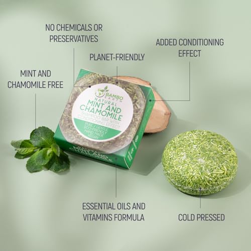 BAMBOEARTH Solid Shampoo Bar And Conditioner Effect Hair Soap – 100% Organic Shampoo Bars For Hair With All Natural Plant Based Essential Oils & Zero Waste Biodegradable Packaging (Mint And Chamomile) - Image 2