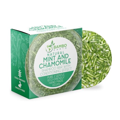 BAMBOEARTH Solid Shampoo Bar And Conditioner Effect Hair Soap – 100% Organic Shampoo Bars For Hair With All Natural Plant Based Essential Oils & Zero Waste Biodegradable Packaging (Mint And Chamomile) - Image 1