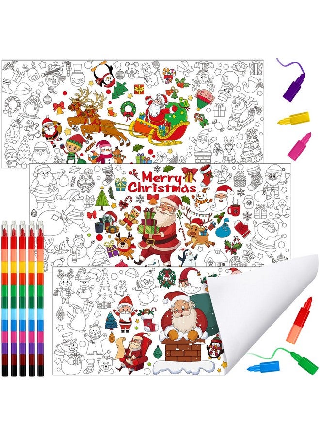 Zhanmai Zhanmai 3 Pcs Giant Jumbo Coloring Poster with Crayon Large Coloring Tablecloth Art Party Paper Banner Jumbo Wall Decoration for Adults(Santa) - Image 1