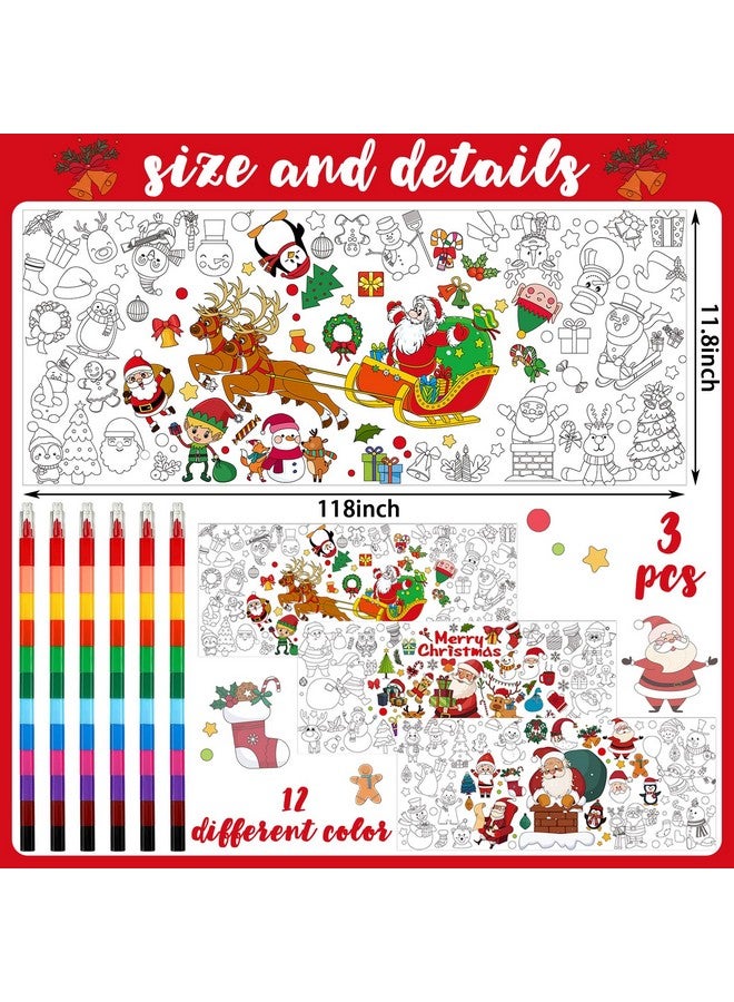 Zhanmai Zhanmai 3 Pcs Giant Jumbo Coloring Poster with Crayon Large Coloring Tablecloth Art Party Paper Banner Jumbo Wall Decoration for Adults(Santa) - Image 3