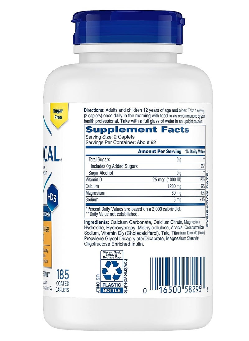 CITRACAL - Slow Release 1200, 1200 mg Calcium Citrate and Calcium Carbonate Blend with 1000 IU Vitamin D3, Bone Health Supplement for Adults, Once Daily Caplets, 185 Count - Image 1