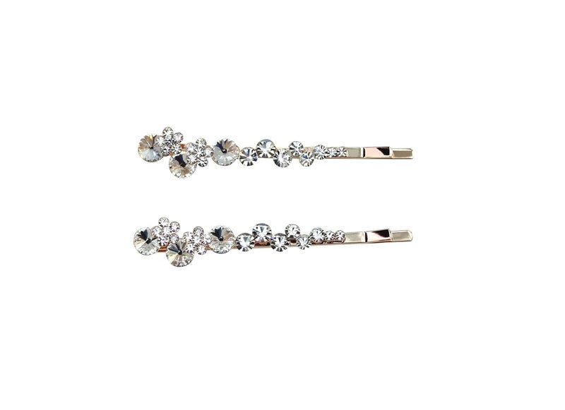 Faship A Pair Of Clear Premium Rhinestone Crystal Floral Hair Clips Pins 2 Pcs