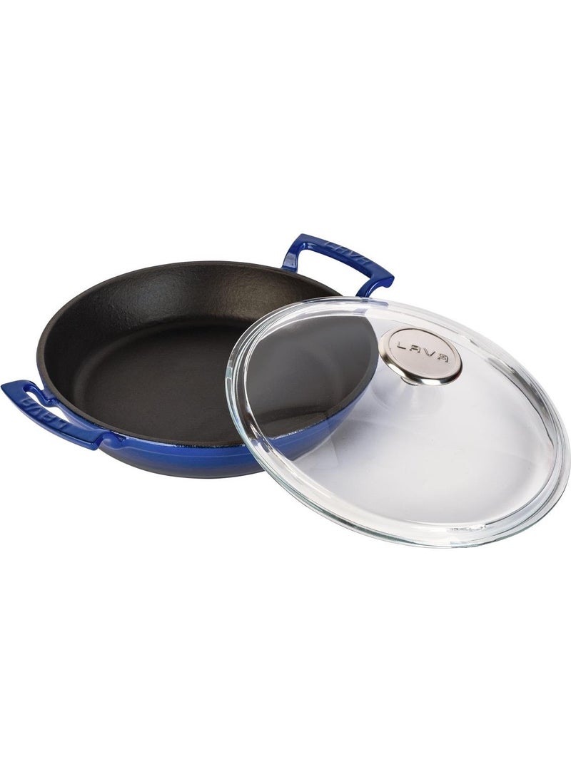 Casting Round Pan with Glass Lid, Cast Iron Monolithic Double Handle Diameter (Ø) 24cm. - Blue - pzsku/ZBF76B512D04914394EC8Z/45/_/1730752241/f4392c67-4bbb-44bd-8e47-6a7548fb161d