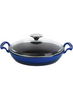 Casting Round Pan with Glass Lid, Cast Iron Monolithic Double Handle Diameter (Ø) 24cm. - Blue