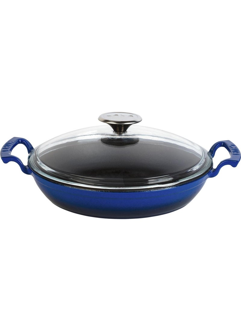 Lava Casting Round Pan with Glass Lid, Cast Iron Monolithic Double Handle Diameter (Ø) 24cm. - Blue  - Image 1