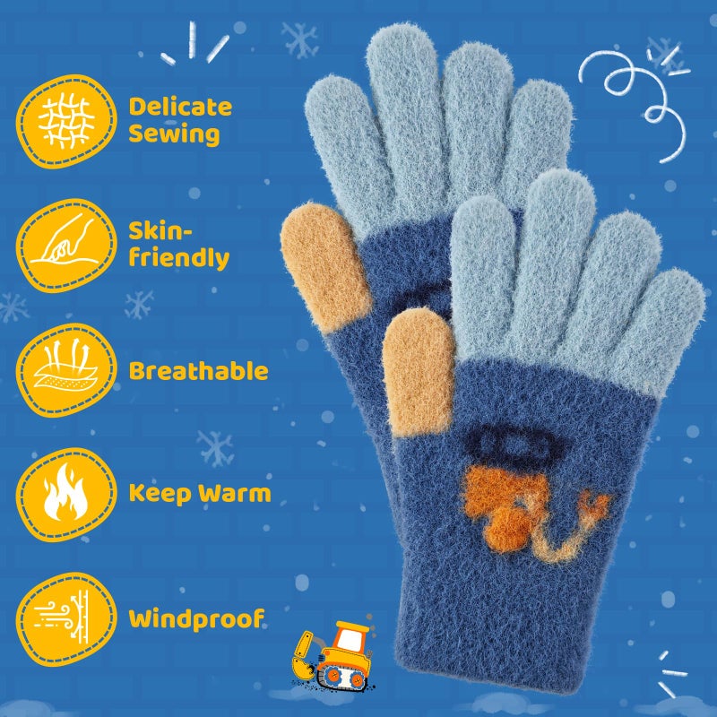 MIG4U Kids Winter Gloves 3 Pairs Warm Fuzzy Gloves for Boys and Girls, Soft Thermal Mittens for Cold Weather, Unisex Childrenâ€™s Thick Cozy Playground Gloves Age 4-6, Mini Excavator - Image 4