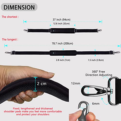 ZINZ 79 inch Shoulder Strap, Extra-thick Fixed Cushion Pad and Dual Clasps Universal Replacement Strap with Metal Swivel Hooks for Laptop Bags, Luggage Bags, Camera, Crossbody (200cm,Black) - Image 2