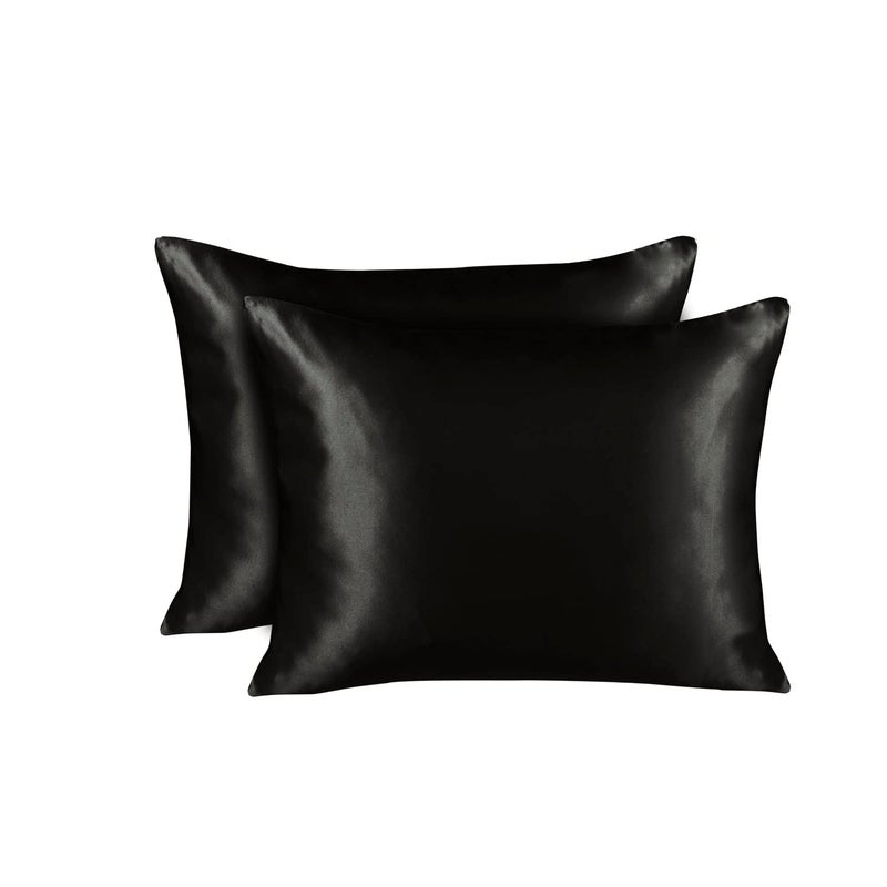 SHOPBEDDING ShopBedding Black Satin Pillowcase for Hair and Skin  Silk Pillowcase Black 2 Pack  Luxury Satin Pillowcases with Zipper Closure  Satin Pillow Case Cover Queen Satin Silk Pillowcase for Hair & Skin  - Image 1