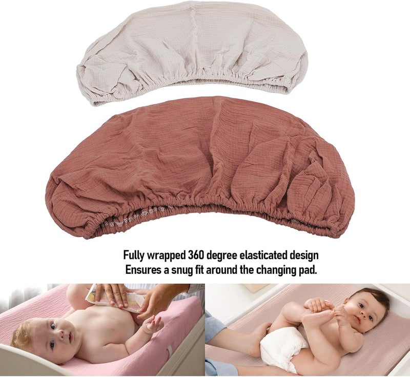 2pcs Soft Breathable Diaper Changing Pad Cover, 360° Elastic Double Layered Fabric, Fits Most Standard Changing Pads for Newborns and Babies (Coffee Apricot) - Image 2