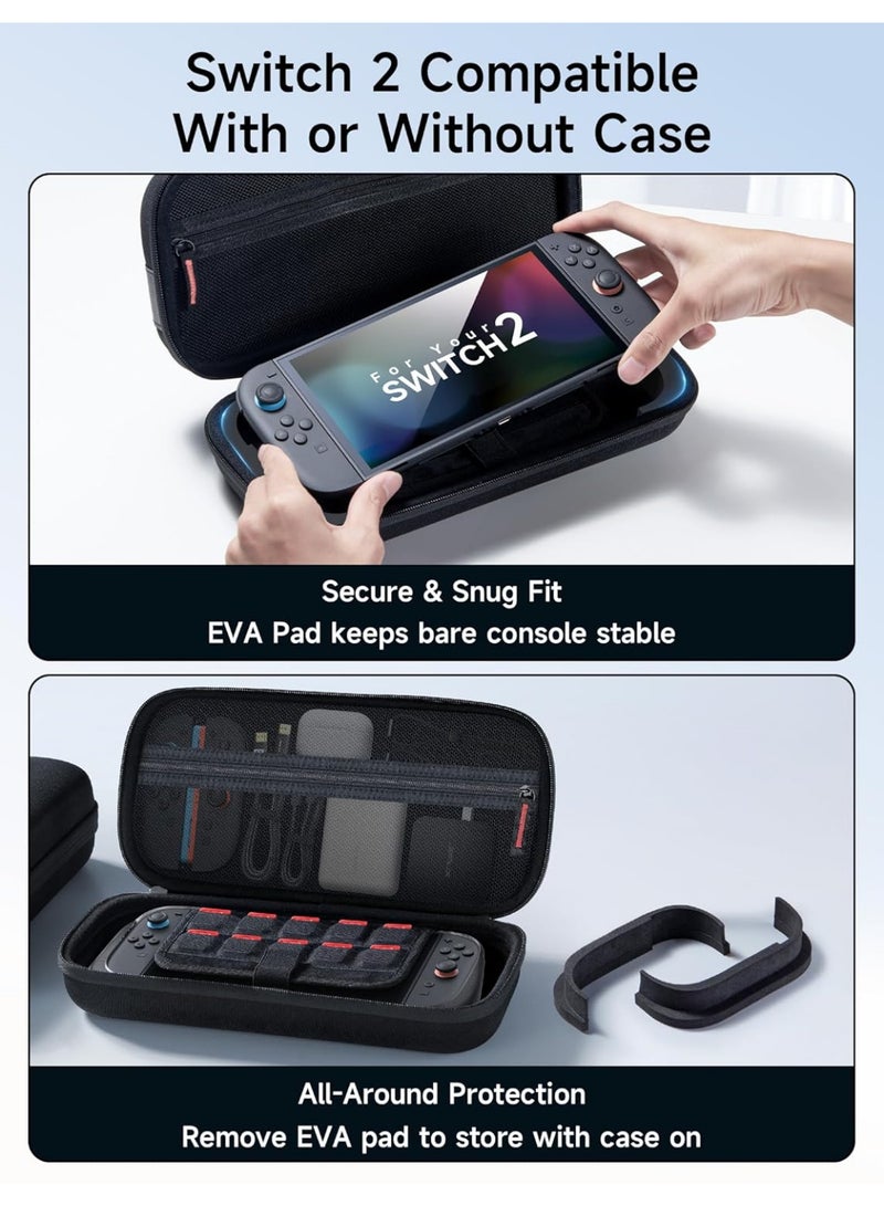 جيسوس JSAUX Large Capacity Carrying Case for Nintendo Switch 2, Hard Shell Travel Case with 20 Game Card Slots, Storage Bag for Switch 2 and Accessories | Portable & Durable Protective Shell – Black - Image 5