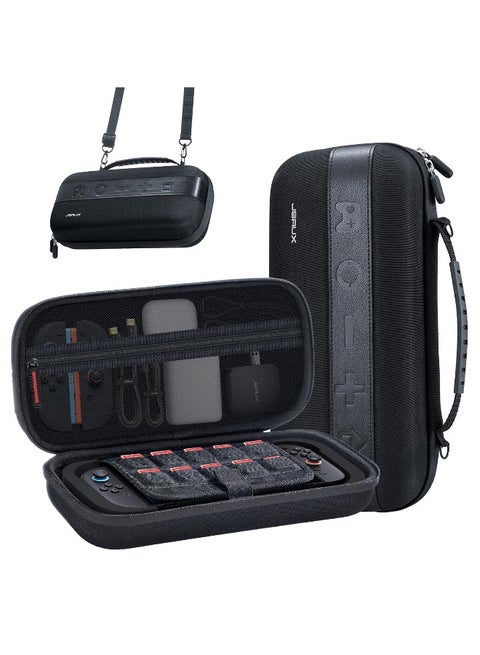 JSAUX Large Capacity Carrying Case for Nintendo Switch 2, Hard Shell Travel Case with 20 Game Card Slots, Storage Bag for Switch 2 and Accessories | Portable & Durable Protective Shell – Black