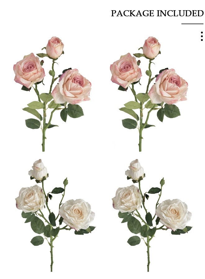 DUNISO 4 PCSRoses Artificial Flowers, Artificial Multicolored Roses Flower Stems,Light Pink and White Roses Fake Flower, Realistic Flower Arrangements, Bridal Wedding Bouquet, Decorative Faux Floral for Home Party Office Hotel Table Kitchen Decor - Image 4