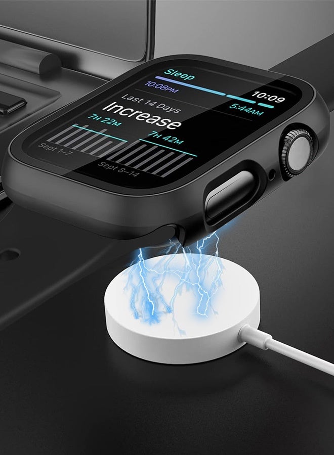 بشكل مختصر (3 قطع) غطاء متوافق مع أبل واتش السلسلة 11/10-42 ملم، مزود بواقي شاشة مدمج رقيق عالي الدقة من الزجاج المقوى، غطاء شامل بديل لساعة آي واتش S11/S10 2024 2025 - أسود - Image 4