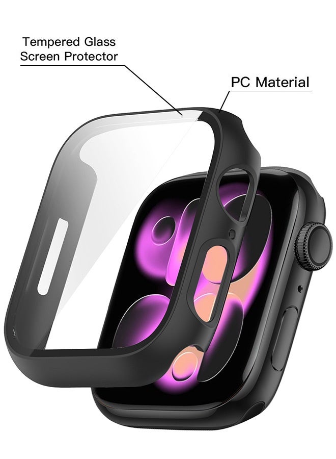 بشكل مختصر (3 قطع) غطاء متوافق مع أبل واتش السلسلة 11/10-42 ملم، مزود بواقي شاشة مدمج رقيق عالي الدقة من الزجاج المقوى، غطاء شامل بديل لساعة آي واتش S11/S10 2024 2025 - أسود - Image 5