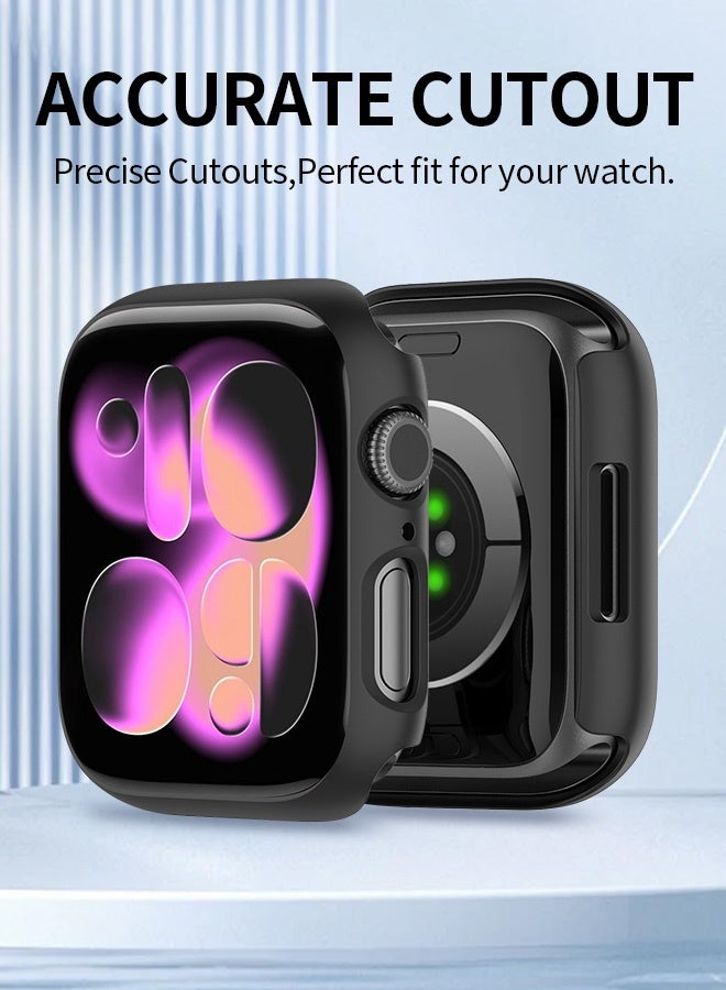 بشكل مختصر (3 قطع) غطاء متوافق مع أبل واتش السلسلة 11/10-42 ملم، مزود بواقي شاشة مدمج رقيق عالي الدقة من الزجاج المقوى، غطاء شامل بديل لساعة آي واتش S11/S10 2024 2025 - أسود - Image 3