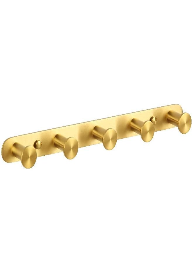 Angle Simple Angle Simple Towel Hook Rack Brushed Gold, SUS304 Stainless Steel Bathroom Hook Rail 5 Hooks, Utility Kitchen Towel Holder, Wall Mount  - Image 1