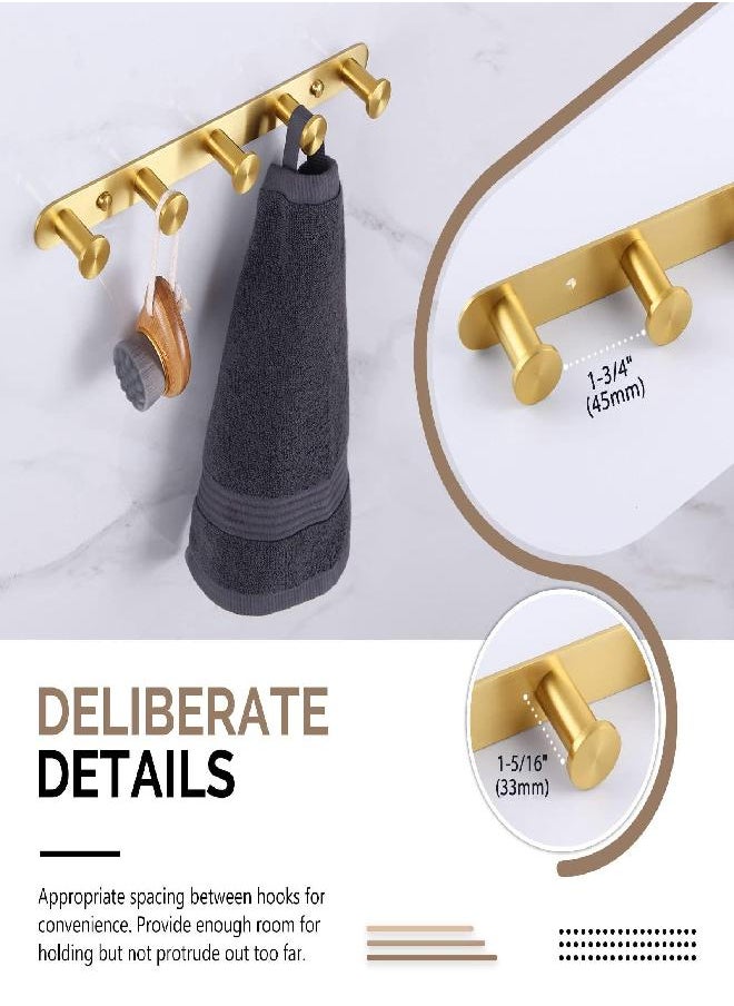 Angle Simple Angle Simple Towel Hook Rack Brushed Gold, SUS304 Stainless Steel Bathroom Hook Rail 5 Hooks, Utility Kitchen Towel Holder, Wall Mount  - Image 4