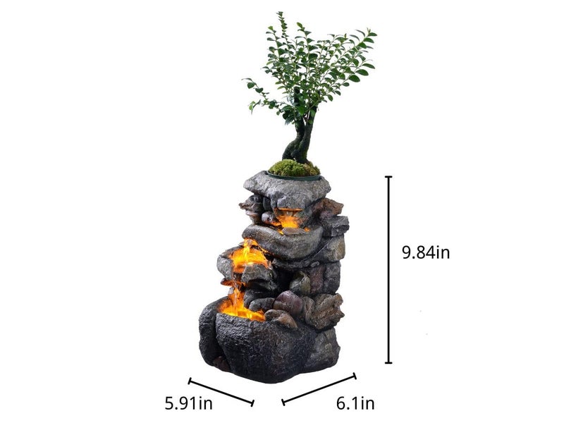 Tolevoit Tabletop Water Fountain with LED Lighting for Indoor Decor and Ambiance Relaxation Soothing Sound Waterfall Indoor Zen Relaxation for Office Home Decorations Growing Plants by Yourself - Image 2
