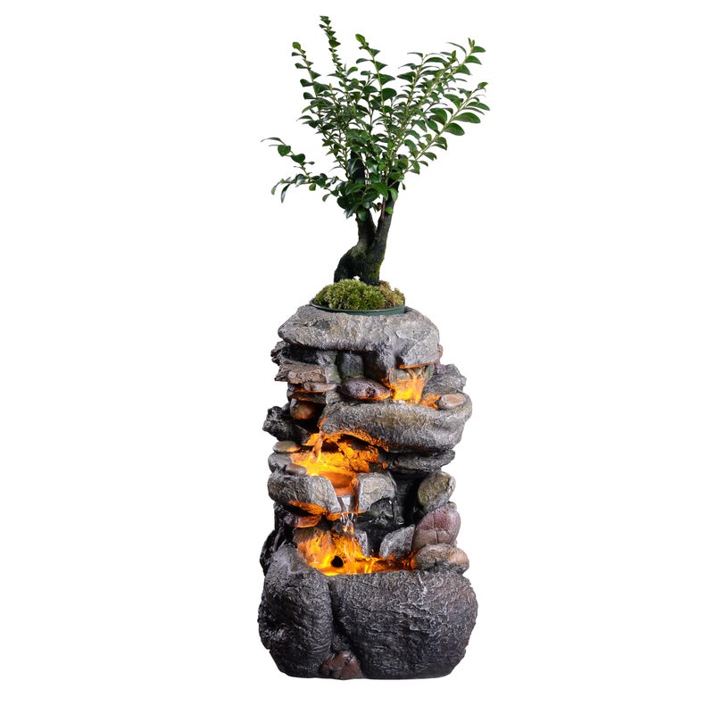 Tolevoit Tabletop Water Fountain with LED Lighting for Indoor Decor and Ambiance Relaxation Soothing Sound Waterfall Indoor Zen Relaxation for Office Home Decorations Growing Plants by Yourself - Image 5