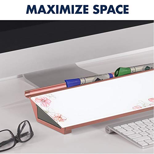 Quartet Glass Dry Erase White Board, Desktop Computer Pad for Notetaking, 18" x 6" Whiteboard, Clean Erase Surface with Storage, 1 Dry Erase Marker, Floral Pattern (GDP186P) - Image 2