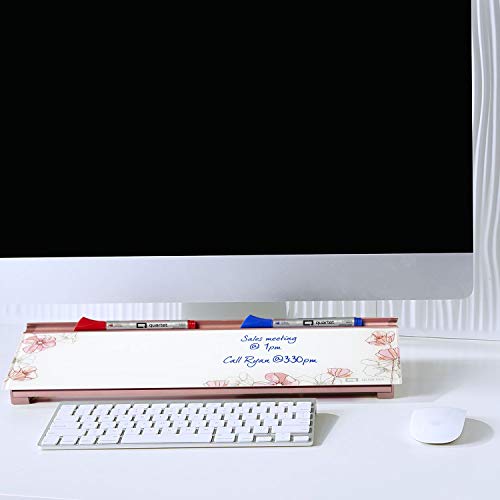 Quartet Glass Dry Erase White Board, Desktop Computer Pad for Notetaking, 18" x 6" Whiteboard, Clean Erase Surface with Storage, 1 Dry Erase Marker, Floral Pattern (GDP186P) - Image 3