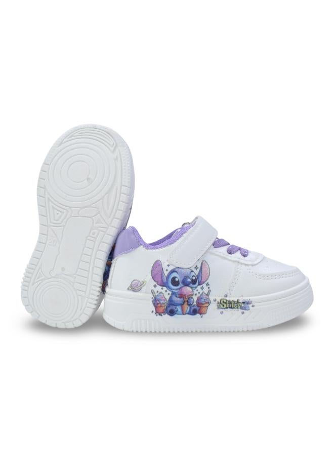 Baby Girls Leather Sneakers – Purple with Stitch & Ice Cream Print - Image 3