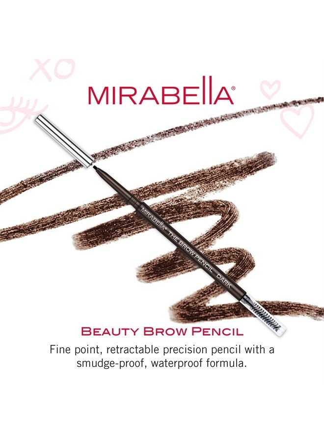 Mirabella Beauty Brow Pencil, Dark - Ultra-Fine Point Precision Eyebrow Pencil - Rich Blendable Color Sculpts and Fill In Brows Naturally - Long-Lasting, Smudge-Proof and Waterproof Formula
