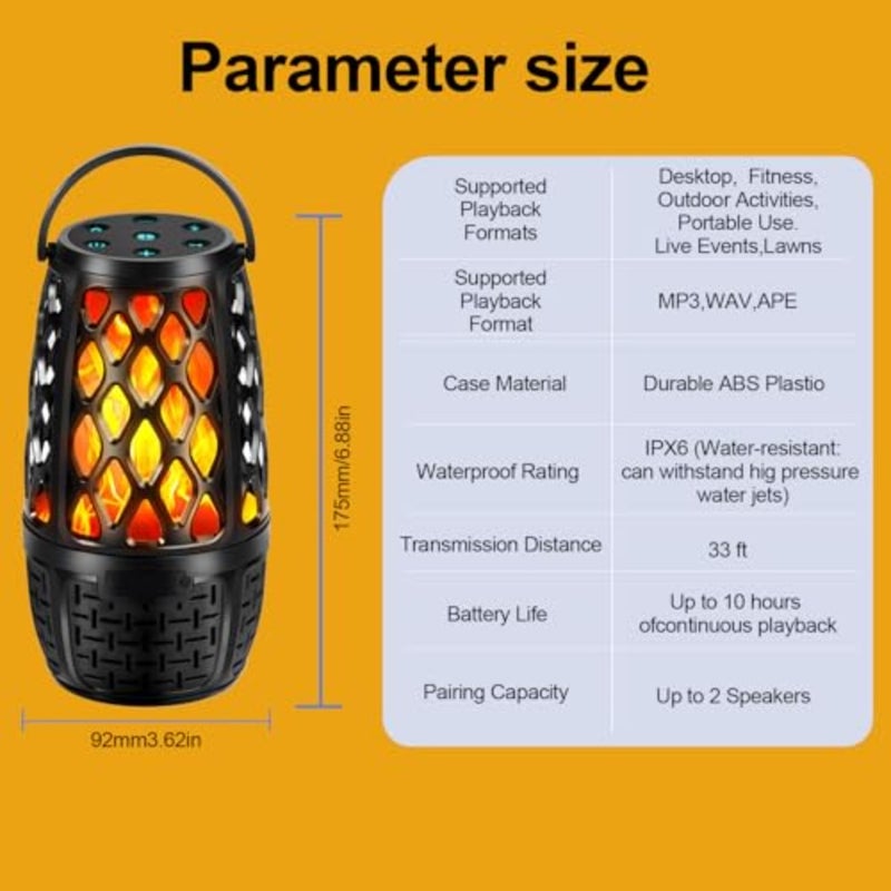 Outdoor Speakers, Colorful LED Flame Speaker Gift for Men, Bluetooth 5.3, Stereo Sound, Portable Wireless Speaker with Stake, Hook for Patio/Yard/Porch - Image 2