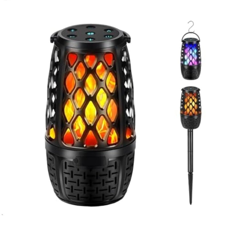 Outdoor Speakers, Colorful LED Flame Speaker Gift for Men, Bluetooth 5.3, Stereo Sound, Portable Wireless Speaker with Stake, Hook for Patio/Yard/Porch - Image 1