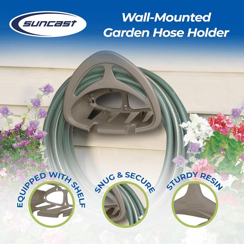 suncast Hangout HH150 Outdoor Wall Mounted Durable Resin Garden Hose Holder with Accessories Shelf, Designed for 150 Foot Garden Hoses, Taupe, 2 Pack - Image 2