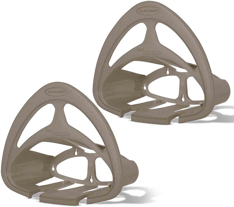 suncast Hangout HH150 Outdoor Wall Mounted Durable Resin Garden Hose Holder with Accessories Shelf, Designed for 150 Foot Garden Hoses, Taupe, 2 Pack - Image 1
