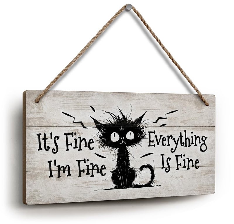 YZEXEZY It's Fine I'm Fine Everything is Fine Sign 6"x12"Funny Home Office Wall Decor Cute Inspirational Gift for Work, Office, Christmas - Image 1