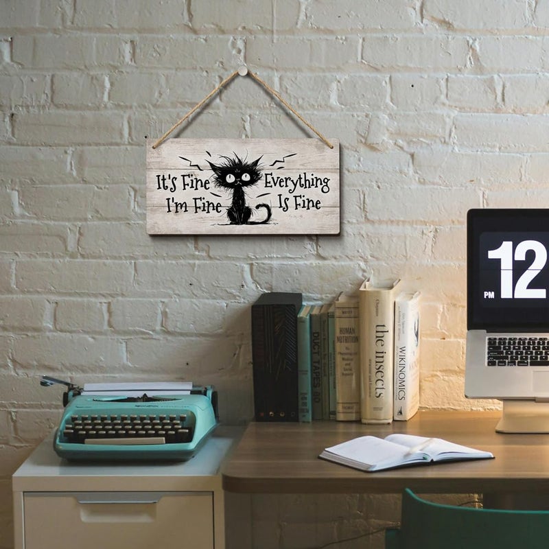 YZEXEZY It's Fine I'm Fine Everything is Fine Sign 6"x12"Funny Home Office Wall Decor Cute Inspirational Gift for Work, Office, Christmas - Image 5