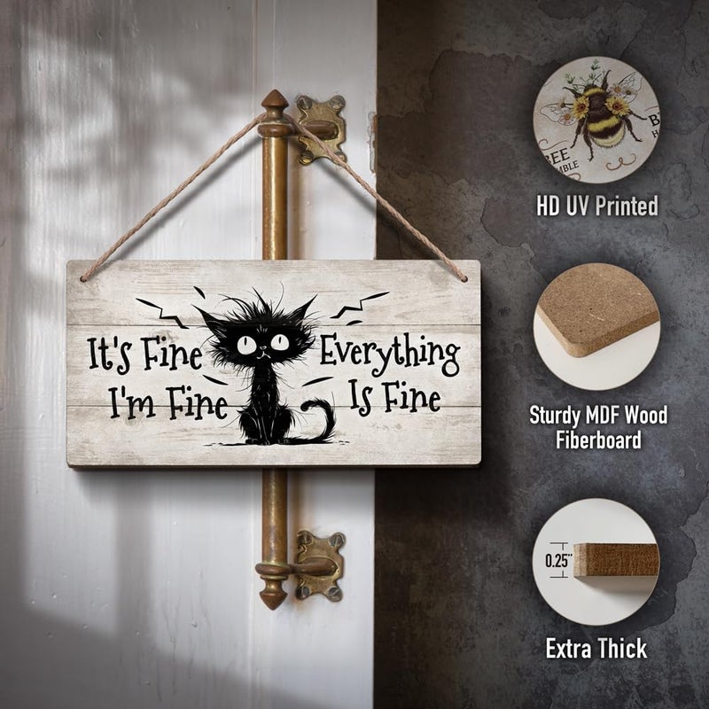 YZEXEZY It's Fine I'm Fine Everything is Fine Sign 6"x12"Funny Home Office Wall Decor Cute Inspirational Gift for Work, Office, Christmas - Image 2
