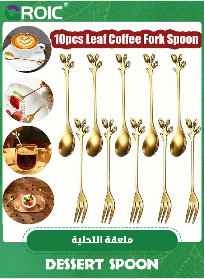GROIC - Dessert Spoon and Fork Holder, Fruit Dessert Flatware Swan Base with 5 Forks and 5 Spoons, Holder Spoon Organizer, Coffee Dessert Sugar Flatware (Gold, Swan Base with cutlery) - Image 1