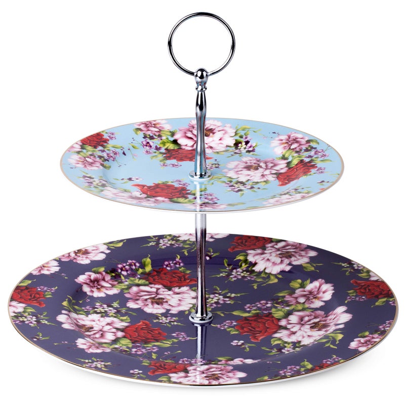 BTaT  Floral 2 Tier Round Porcelain Cupcake Stand 2Tier Serving Tray Dessert Stands Tea Party Supplies Party Table Decoration Dessert Display Stands Cookie Trays for Parties