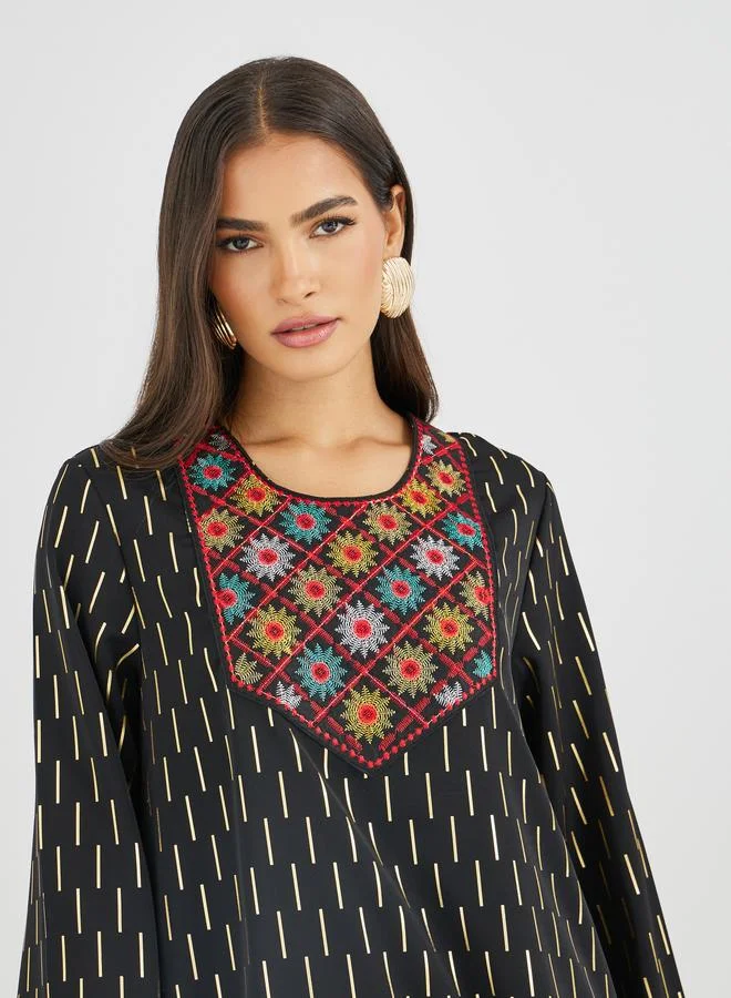 Amirah Amirah Embellished Foil Print A-Line Jalabiya