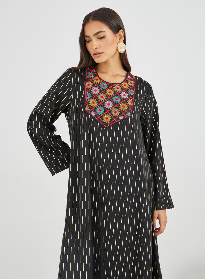 Amirah Embellished Foil Print A-Line Jalabiya - Image 3