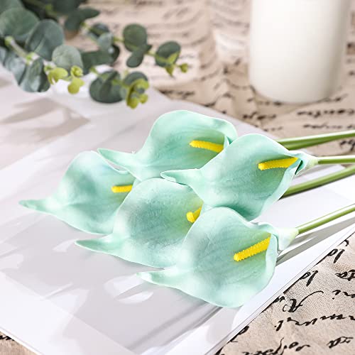 Duovlo 20pcs Calla Lily Bridal Wedding Bouquet Lataex Real Touch Artificial Flower Home Party Decor (Lake Blue) - Image 5
