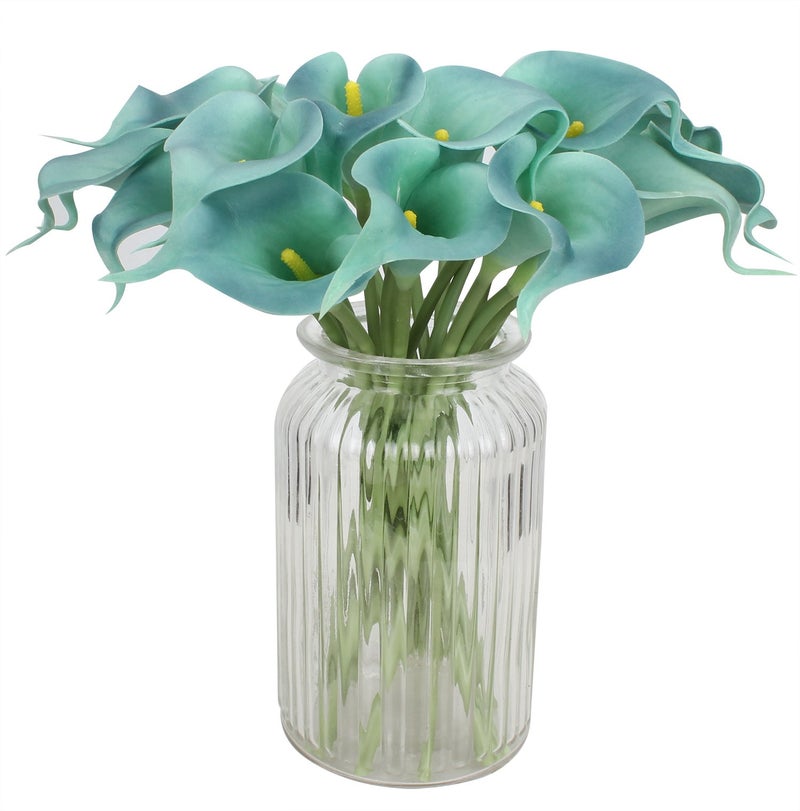 Duovlo 20pcs Calla Lily Bridal Wedding Bouquet Lataex Real Touch Artificial Flower Home Party Decor (Lake Blue) - Image 4